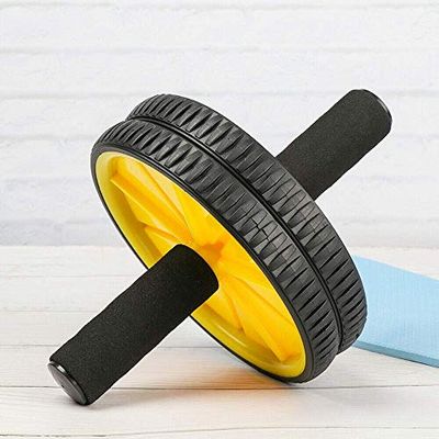 FFitness Two-Wheeled Power Wheel met mat, wielen met handgrepen voor volwassenen, uniseks, geel, eenheidsmaat