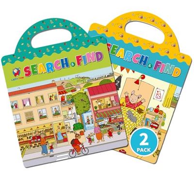 HOMESTEC Lot de 2 Livres d'Autocollants Repositionnables pour enfants, Où est Lapin TOM, Cherche et Trouve, Jeu d'Observation, Livre de éducatifs et d'activités ludiques