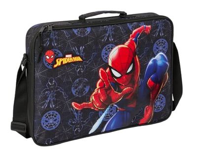 Safta SPIDERMAN ATTACK - Portefeuille extrascolaire, sac à bandoulière, confortable et polyvalent, qualité et résistance, 38 x 6 x 28 cm, Noir, M, Décontracté