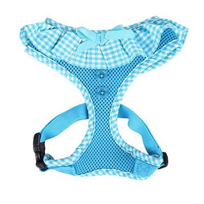 Harnais réglable chien Vichy, bleu, rose ou orange, Puppia … (M - Cou 32 cm, Poitrail 36/58 cm, Bleu),