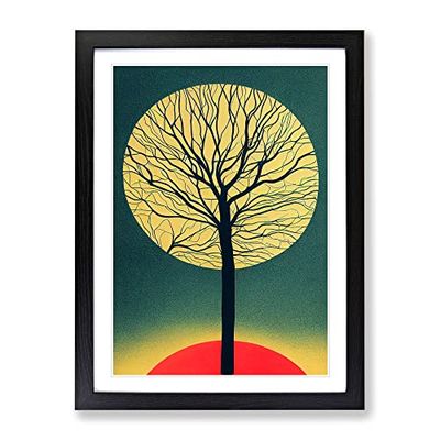 Retro Tree No.3 Framed Print for Living Room Bedroom Home Office Décor, Wall Art Picture Ready to Hang, Black A2 Frame (62 x 45 cm)