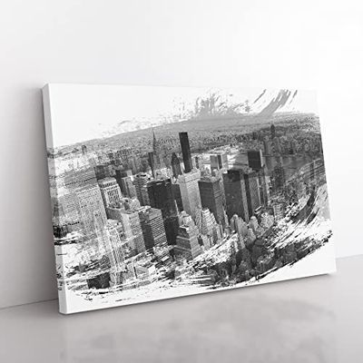 New York City Skyline USA Vol.21 V1 Modern Canvas Wall Art Print Ready to Hang, Framed Picture for Living Room Bedroom Home Office Décor, 50x35 cm (20x14 Inch)