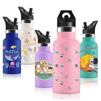 Vikastar Thermos Flask with Straw, Keeps Hot for 12 Hours, Cold for 24 Hours, Children's Thermos Flask, 350 ml, BPA-Free, Stainless Steel Drinking Bottle for Children, Schools, Cyclists, Gyms, Sports