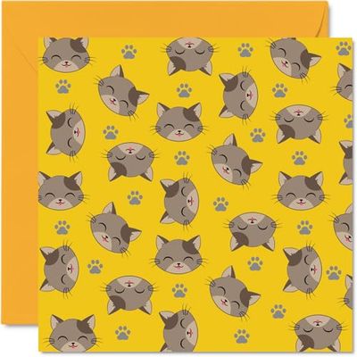 Tarjetas de cumpleaños de gato para mujeres, hombres, niños y niñas, dibujos animados de gato gris, tarjeta de feliz cumpleaños para hijo, hija, hermano, hermana, nieto, nieta, tío, tía, primo,