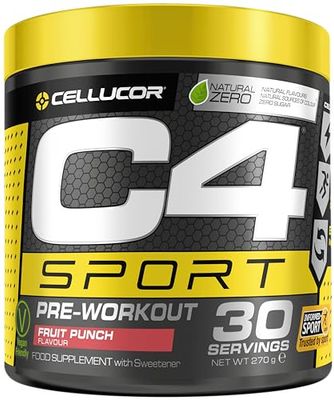 C4 Sport Pre Workout Powder Fruit Punch 30 Servings | Zero Sugar Pre Workout with Creatine Monohydrate 3.409g, Beta Alanine 1g, L Citrulline 0.55g, Caffeine 135g | Informed Sport Certified