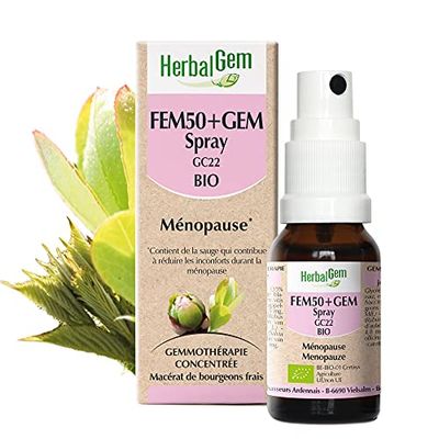 HerbalGem - Fem50+Gem Bio - Atténue les désagréments de la ménopause - Complexe de Gemmothérapie Concentrée - 15 ml