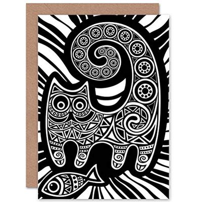 PAINTING STYLISED CAT FISH ORNATE PATTERN BLANK GREETINGS BIRTHDAY CARD