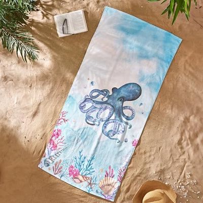 Catherine Lansfield OctopusServiette de Plage en Coton Bleu 76 x 160 cm