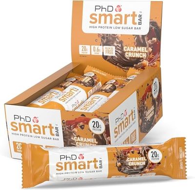 PhD Nutrition | Smart Bars hyperprotéinées | faible en sucre| Pour sportifs ou en snack| Saveur Caramel 12x64g