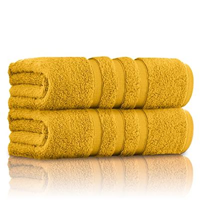 GC GAVENO CAVAILIA Lot de 2 Serviettes de Bain de Luxe à séchage Rapide, très absorbantes, en Coton filé à l'anneau, zéro Torsion, Ocre