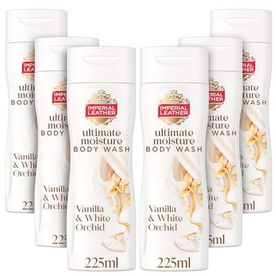 Imperial Leather Ultimate Moisture Vanilla & White Orchid Body Wash, Ultra Rich Lather & Soothing Fragrance, Suitable for Sensitive Skin, Vegan & Cruelty Free (225ml), Multipack 6 x 225ml