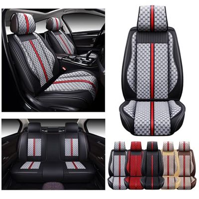 OASIS AUTO Car Seat Covers Accessories Full Set Premium Nappa Leather Cushion Protector Universal Fit for Most Cars SUV Pick-up Truck, Automotive Vehicle Auto Interior Décor (OS-007 Gray)