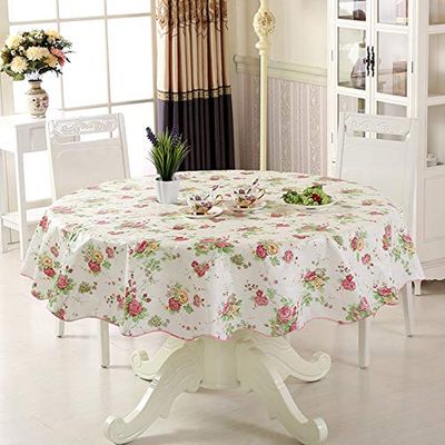 YQHWLKJ Waterproof Tablecloth Oily Round Tablecloth Flower Pvc Tablecloth Home Kitchen Dining Table Banquet Party Tablecloth