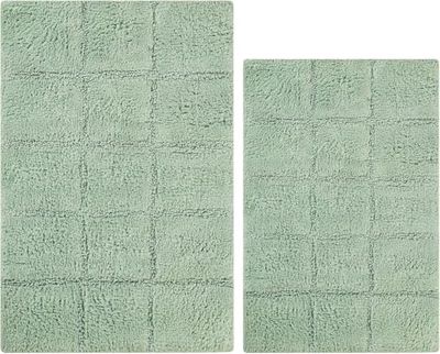 Qualité supérieure 2 pièces Coton à Carreaux Non – Skid Tapis de Bain Ensemble, Sauge, Sage