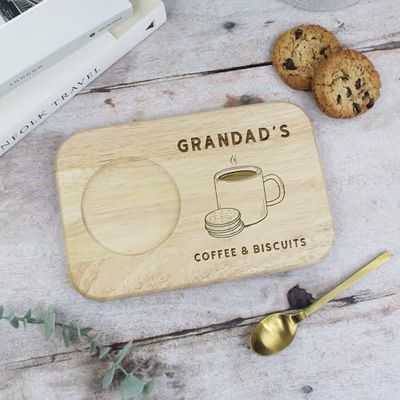 eBuyGB Engraved Grandad's Serving Board For Coffee & Biscuits - Wood Treat Board, Gifts for Grandpa, Papa, Taid - Gifts for Grandad, Brown