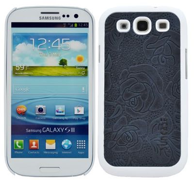 Suncase Leren case voor de Samsung Galaxy S3 i9300 met gratis displaybeschermfolie in roze-blauw