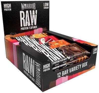 Warrior Raw Protein Bars – 12 x 75g Oat Bar Flapjacks – High Fibre, Low Sugar – Ideal Meal Replacement or Healthy Nutrition Energy Snacks – HFSS/GMP Certified – UK Made (Variety Box)