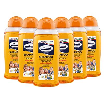 MILMIL Shampoo Kids - natuurlijk abrikoos-extract - extra zacht - 500 ml - verpakking van 6 stuks