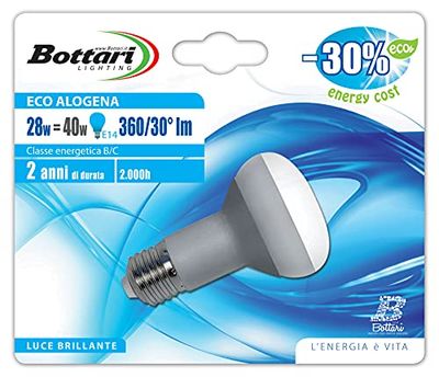 Bottari Lighting 97240 Eco Lampadina Alogena, Modello Faretto, R50, E14, 40 W, Trasparente