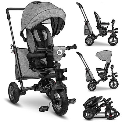 LIONELO Tris Tricycle et Poussette pour Enfants 2 en 1, siège pivotant réglable et Compact à 180 avec Sac spacieux à Roue Libre et Porte-gobelet, de 1,5 à 5 Ans jusqu'à 25 kg