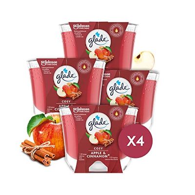 Glade® Bougie Longue Durée Cosy Apple & Cinnamon - Aux Huiles Essentielles - Lot de 4