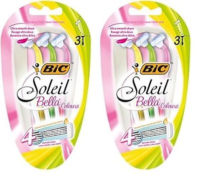 BIC Soleil Bella Colours 4-Blade Lady Razors - Pack of 6 - Spring Mounted Blades with Pivoting Head for Ultra Smooth Shave