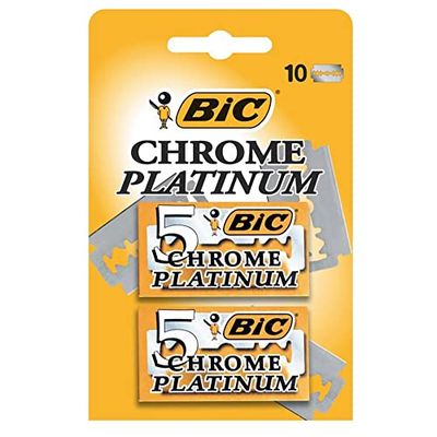BIC Chrome Platinum, Double Edge Safety Razor, Disposable Single Blades, Stainless Steel, Pack of 10