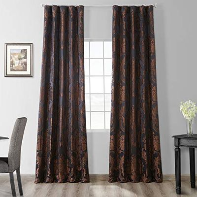 HPD Half Price Drapes Designer Damask Curtains for Room Decoration 84 Inches Long Faux Silk Room Darkening Curtains (1 Panel), 50W x 84L, Magdelena Black/Copper