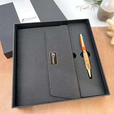 Déclinaisons : Set di scrittura : Penna Sfera Legno Prezioso e Resina Verde Personalizzato + Taccuino A5. Confezione regalo | Natale, Affari, Dottore, Anniversario