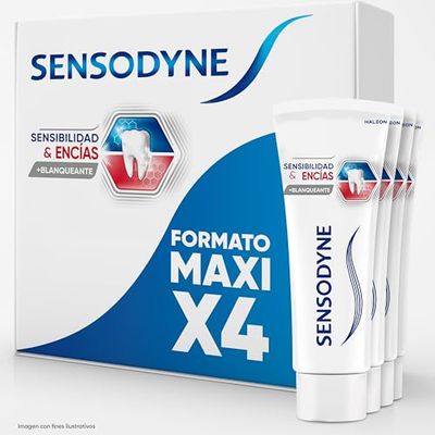 Sensodyne Sensibilità e gengive dentifricio sbiancante, sollievo per denti sensibili e miglioramento della salute delle gengive, confezione da 4 x 75 ml