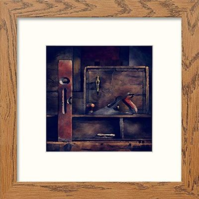 Lumartos, Tool Box Contemporary Home Decor Wall Art Watercolour Print, Dark Wood Frame, 8 x 8 Inches