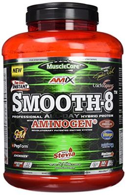 AMIX - Batido de Proteínas Smooth 8 Hybriid 2,3 kg - Ayuda a la Recuperación Muscular - Contribuye a Incrementar la Fuerza y la Resistencia - Proteína en Polvo Sabor Doble Chocolate