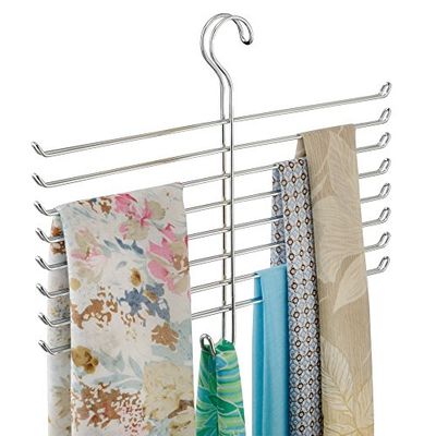 iDesign cabides economizam espaço, organizador de lenços antirrugas de metal, ganchos de acessórios com 8 barras e 1 gancho para xailes, gravatas ou cintos, prateado