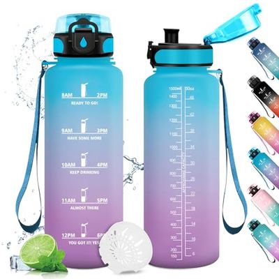 Drinkfles, 1,5 liter, lekvrije sportfles, filterfles, motiverende tijdweergave, herbruikbare fles, drinkfles voor sport, fitness, fietsen