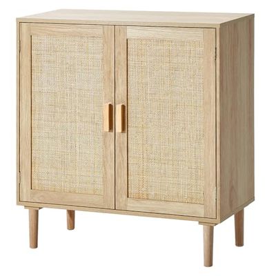 VEVOR Armoire en rotin 80 x 37,5 x 88 cm, Armoire de Rangement en rotin avec 2 Portes magnétiques et étagères réglables, Commode en rotin Polyvalente, Buffet pour Couloir, entrée, Cuisine, Naturel