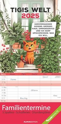Tigi Agenda familial 2025 - Calendrier familial - Calendrier pour enfants - Calendrier familial - 22 x 45 cm