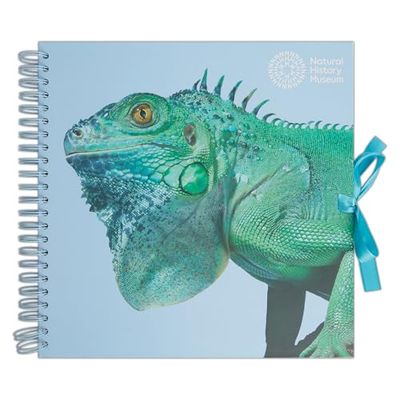 NHM Natural History Museum Wiro Bound Hardback Scrapbook, 40 Pages, White Paper, Iguana, 12 x 12, Multicoloured, with Coordinating Ribbon Closure and Wire Colours