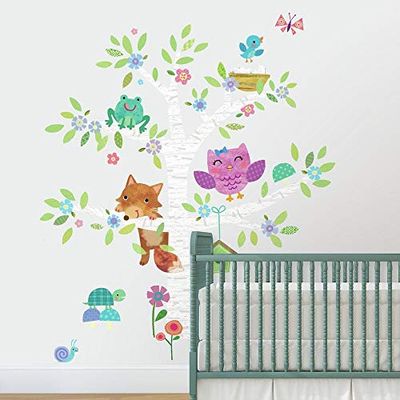 RoomMates - Adhesivo Decorativo para Pared, tamaño Gigante, diseño de Motivos del Bosque de Animales bebé y Abedul