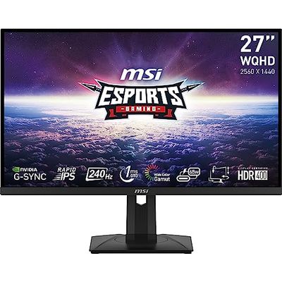 MSI G274QPX 27 Inch WQHD Gaming Monitor - 2560 x 1440 Rapid IPS Panel, 240 Hz / 1ms GtG, 98% DCI-P3 Colour Gamut, HDR 400, Type-C PD 65W, G-SYNC compatible - DP 1.4a, HDMI 2.0b CEC