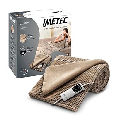 Imetec Adapto Elegance, Plaid Calefactable, Manta Eléctrica,Tejido Suave 180 x 140 Cm,Ahorro Energético,Tecnología Adapto, Óptimo, Calentamiento Rápido, 6 Temperaturas, Lavable,Marrón, 1.75 kilograms