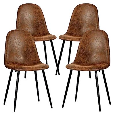 FurnitureR Zestaw 4 zamszowych krzeseł kuchennych z metalowymi nogami do salonu, jadalni, brązowe