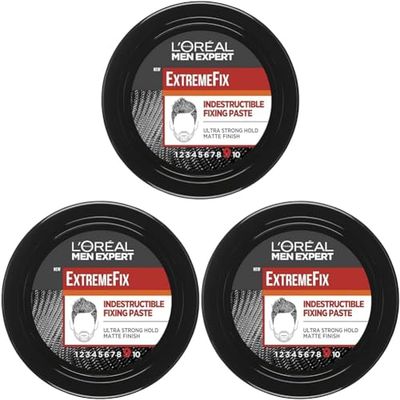 L'Oreal Paris Men Expert Hair Style Paste, Extreme Fix Extra Strong Hold Hair Product Invincible Paste (Pack of 3)