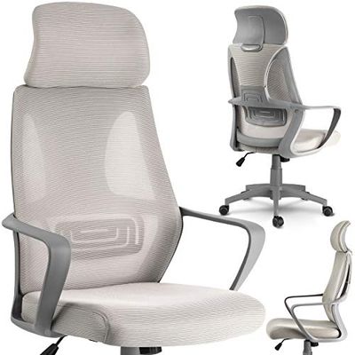 Sofotel Praga - Silla de Oficina ergonómica con Respaldo Contorneado, Silla giratoria con Ruedas y Mecanismo de inclinación, reposacabezas Ajustable, Silla de Escritorio, Silla ejecutiva, micromalla,