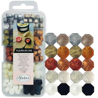 Aladine 72499 – 220 perlas de cera para ocultar – 10 colores de metal – para crear sello de cera – dorado, plateado, cobre, blanco – hacer parte de boda, nacimiento, cartas, correos, menús y regalos –