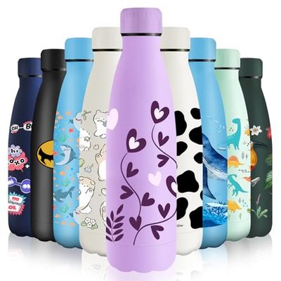 HoneyHolly Botella Agua Acero Inoxidable, Sin BPA 500ML, Botella Agua Niños, Acero Inoxidable 18/8, Botella Termica, A Prueba de Fugas Reutilizable, Termo para Camping, Gimnasio, Escuela, Deportes.