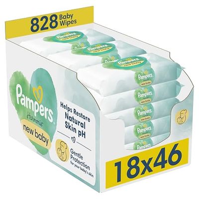 Pampers Harmonie New Baby Wipes Plastic Free 18 Packs of 46 Wipes = 828 Baby Wet Wipes, Help restore natural skin pH