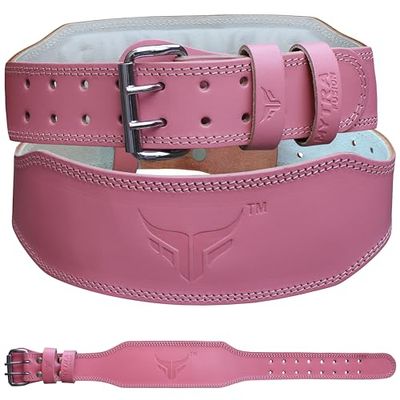 Mytra Fusion Gewichtheffen riem Womens echt lederen hijsriem terug ondersteuning gym riem voor training, gewichtheffen, deadlift en powerlifting (S, Pink)
