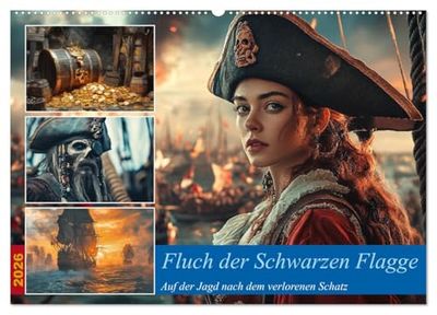 Fluch der Schwarzen Flagge (Wandkalender 2026 DIN A2 quer), CALVENDO Monatskalender: Als ein uralter Fluch über die Meere hereinbricht, macht sich ... auf die Suche nach einem legendären Schatz.