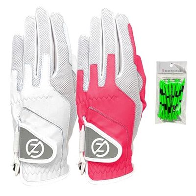 Zero Friction Dames Dames Compressie Synthetische Rechterhand Universele Fit Golf Handschoen 2 Pack, One Size, Wit/Roze