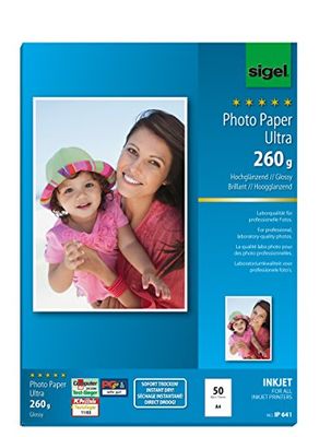 SIGEL Ip641 Papier Photo Professionnel, Jet d'encre, Ultra Brillant, Format A4 (21 X 29,7 cm), 260G/M², 50 Feuilles